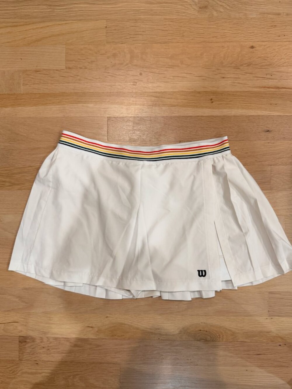 Wilson split style tennis skirt--ivory with rainbow trim